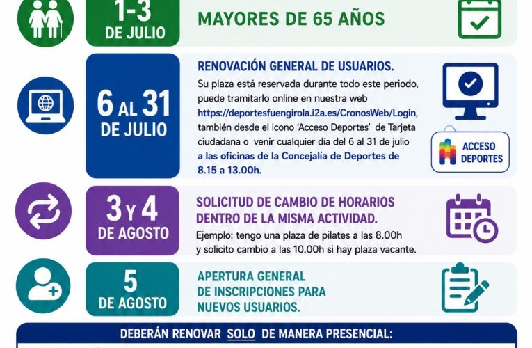 The Fuengirola City Council reminds that the deadline to renew places in municipal schools and sports activities ends on July 31